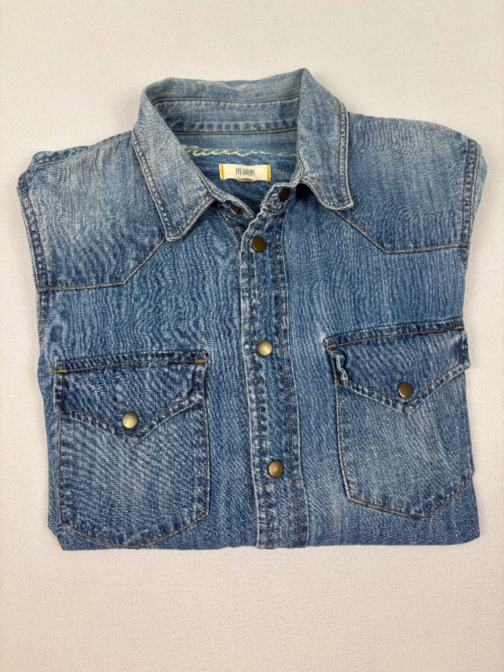 Western Denim Pearl Snap Shirt Faded Blue Size M Madewell